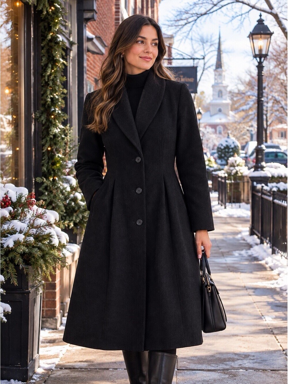Marvin Richards Women's Long Black Wool Cashmere Blend Coat Size 12 Old Money